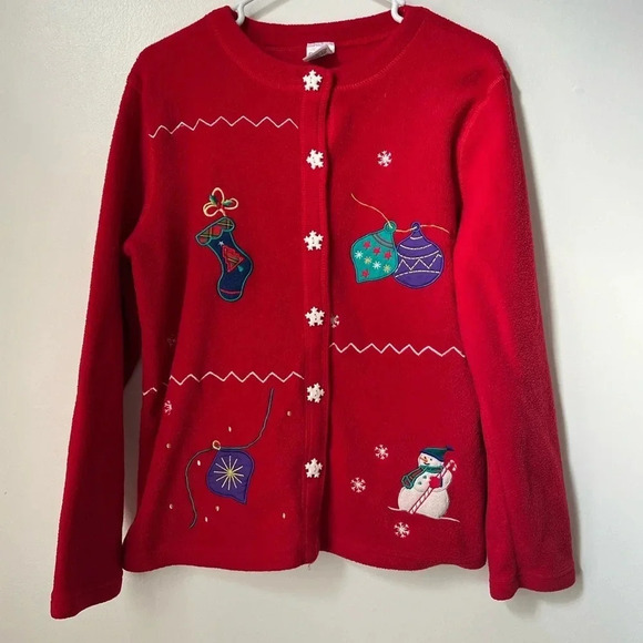 Premier International Fleece Holiday Button Down Cardigan - Picture 1 of 5